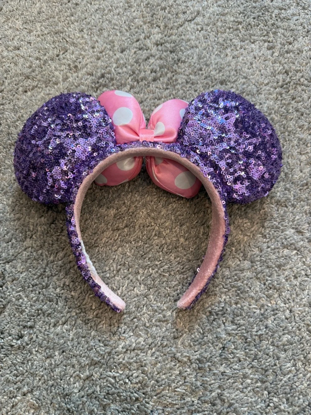 Disney | Authentic Sequin Minnie Ears Headband with Pink Polka Dot Bow - Picture 2 of 4